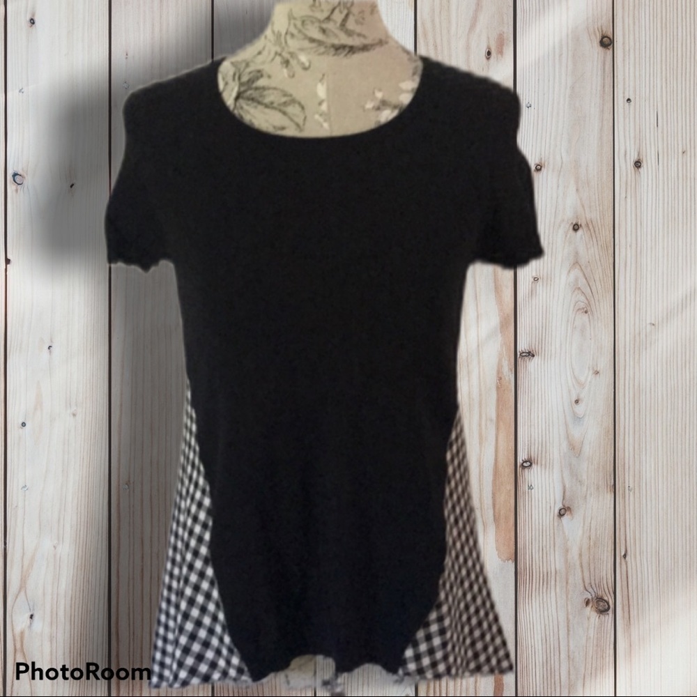 𝅺*anthropologie Moth Black White Hi Lo Top S